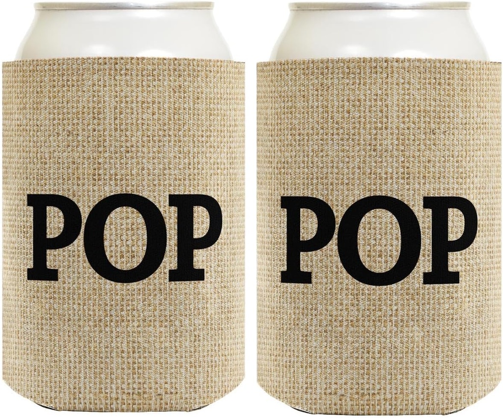 Father's Day Gift for Pop Burlap Pattern 2 Pack Can Coolie Drink Coolers Coolies