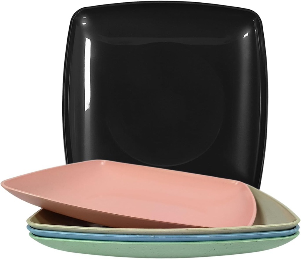 8.7 Inch Square Dinner Plates Set of 5, Plastic Picnic Plates Reusable, Square Dessert Snack Lunch Appetizer Salad Plates, Kitchen Dinnerware Dishes for Camping Party Grill (5 Colors)