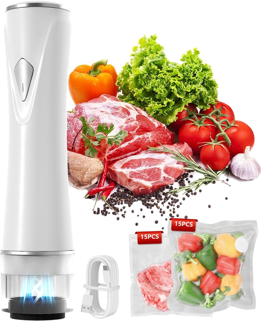 Handheld Vacuum Sealer for Food with Visible Water Tank, Powerful Compact Vacuum Sealer Machine with 30 Reusable Vacuum Bags for 10X Preservation & Fresh