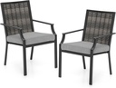 Byroce Outdoor Wicker Patio Chairs, Stackable Rattan Dining Chairs with Removable & Breathable Cushion, Wicker Chairs Set of 2 for Kitchen, Balcony, Porch & Poolside, Mix Gray (1)