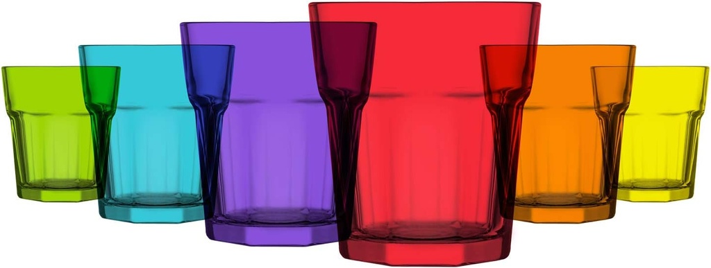 LAV Colored Drinking Glasses Set of 6 - Colored Glass Cups 10.25 Oz - Colorful Drinking Glasses - Multicolor Water Drinking Glass Set