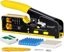 Solsop Pass Through RJ45 Crimp Tool Kit All-in-One Ethernet Crimper Cat7 Cat6 Cat5 Crimping Tool with Network Cable Tester, 50-Pack Cat6 RJ45 Pass Through Connector, 50-Pack Connector Boots