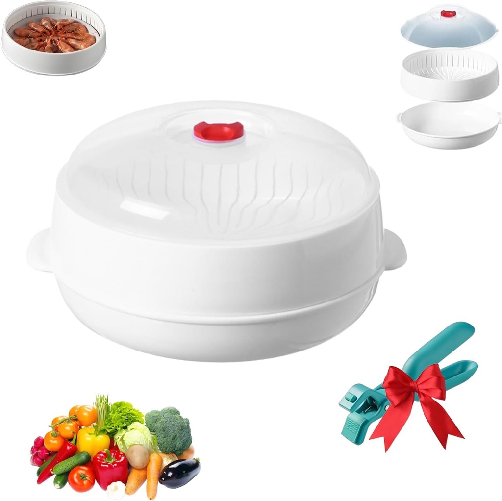 Microwave Oven Steamer with Lid and Tray, 2025 Upgraded Microwave Steamer for Vegetables Multifunctional Cookware, Large Capacity Kitchen Basket for Cooking Food and Vegetables (1 Layer)