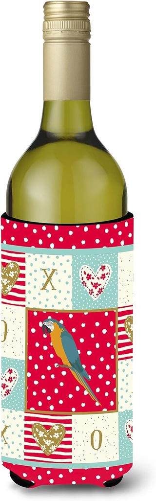 Caroline's Treasures CK5523LITERK Macaw Love Wine Bottle Hugger, Red Bottle Cooler Sleeve Hugger Machine Washable Collapsible Insulator Beverage Insulated Holder