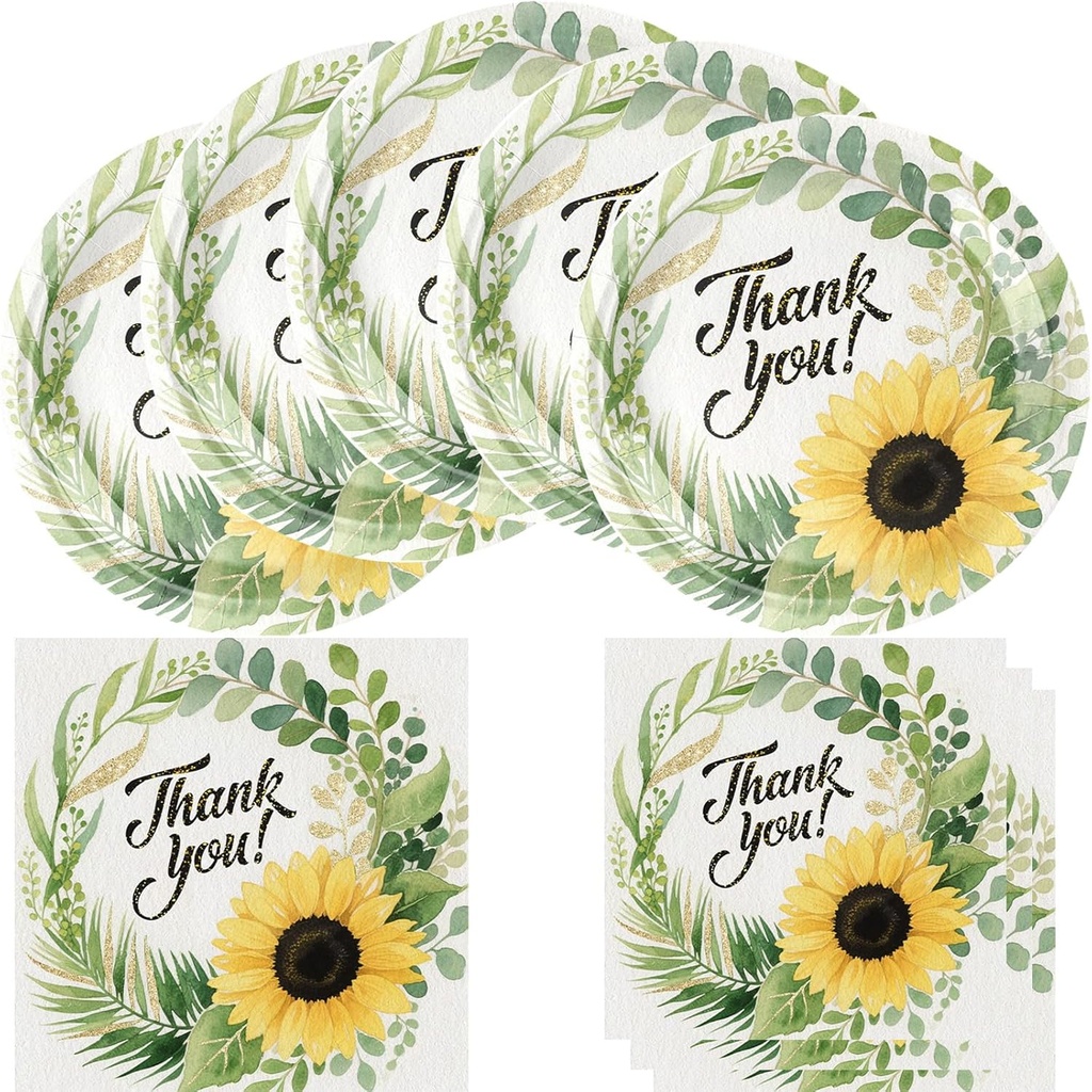 Fall Thanksgiving Party Supplies Flower Thankyou Themed Disposable Dinnerware Set with Plates, Napkins for Autumn Thanksgiving Party Decorations