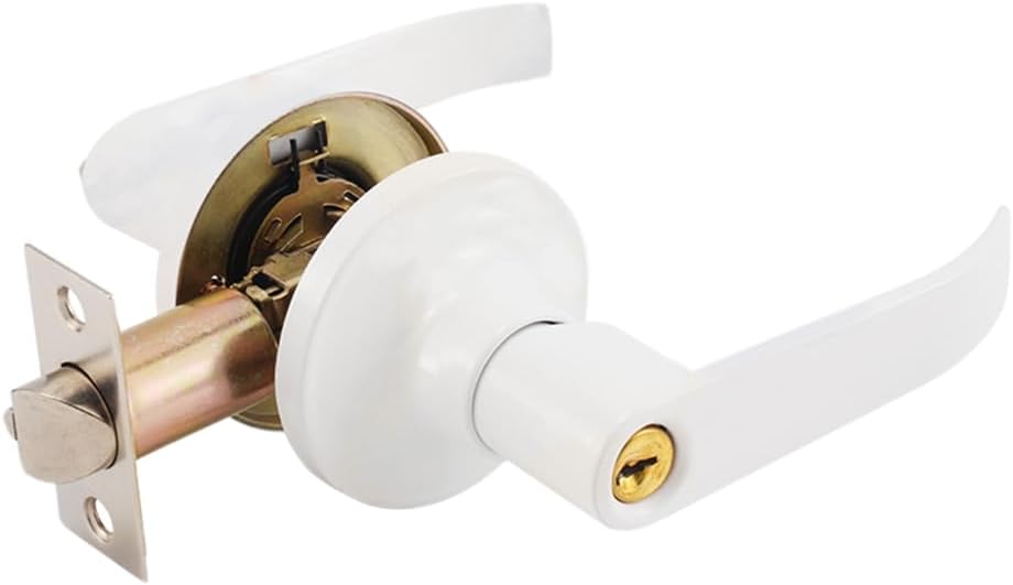 Stainless Steel Door Lever Lock with 3 Keys, Door Lever Handle Lock Door Knob Hardware Latch for Home Bedroom Kitchen Office Door (White)