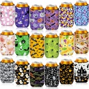 Halloween Can Cooler Sleeves, 18pcs Halloween 12 oz Cold Drinks Beer Drink Can Bottle Cooler Sleeves for Halloween Party Favors Decorations Supplies