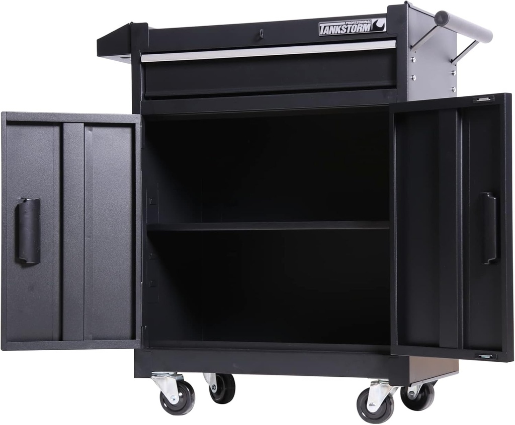 1 Drawer Tool Chest Heavy Duty Cart Steel Rolling Tool Box with Lockable Doors (TZ8 Black)