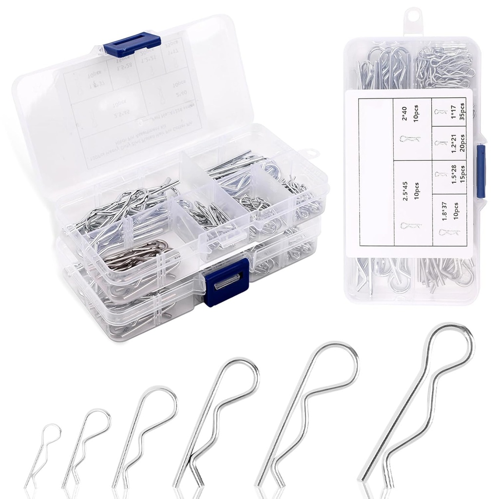 300Pcs Cotter Pins, Stainless Steel R Clips Hardware Pins Assortment Kit
