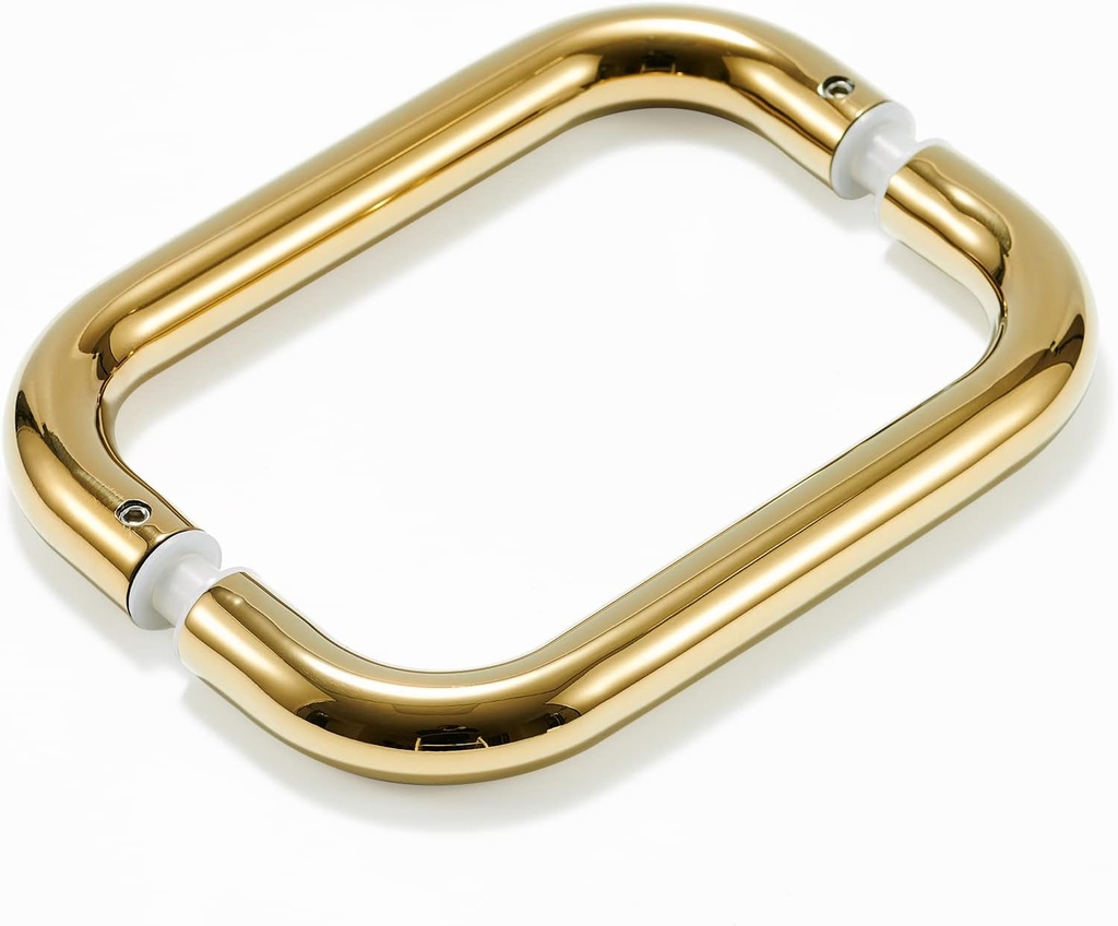 Ranbo Polished Gold 8" （CTC） Tubular Back-to-Back Shower Door Handle, 3/4" Diameter Pull Handles with Metal Washers, for 1/4"- 1/2" Thick Glass and 1-3/8" - 2-1/6" Thick Wooden or Metal Doors