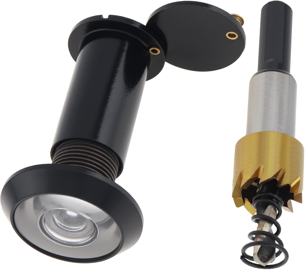 Door Viewer Peephole,200 Degree Solid Brass Peephole with 16 MM Titanium Plating Drill Bit for 1-3/8" to 2-1/6" Doors,5/8 Inch Pipe Diameter Door Eye Viewer with Privacy Cover (Black)