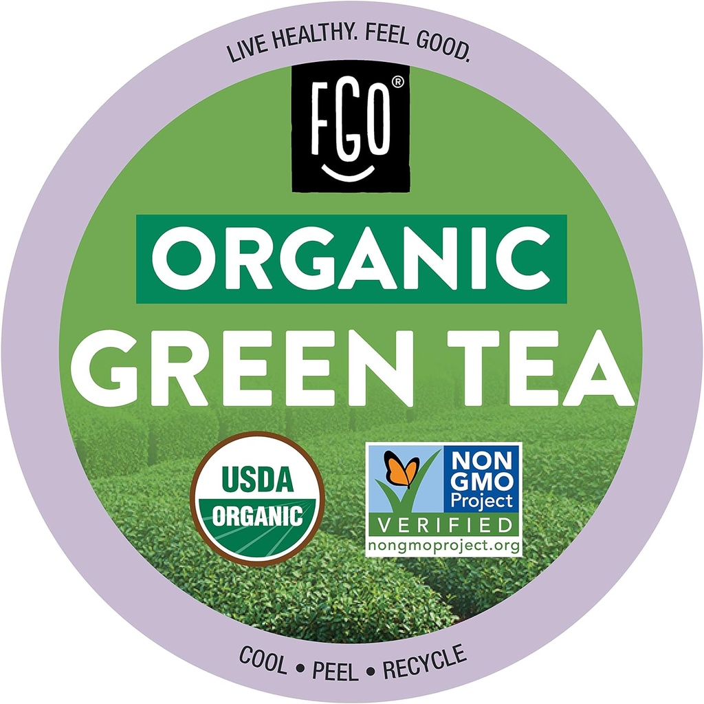 FGO Organic Green Tea K-Cup Pods for Keurig, 24 Count (Pack of 1), Premium Green Tea is USDA Organic, Non-GMO, & Recyclable with Naturally Occurring Caffeine