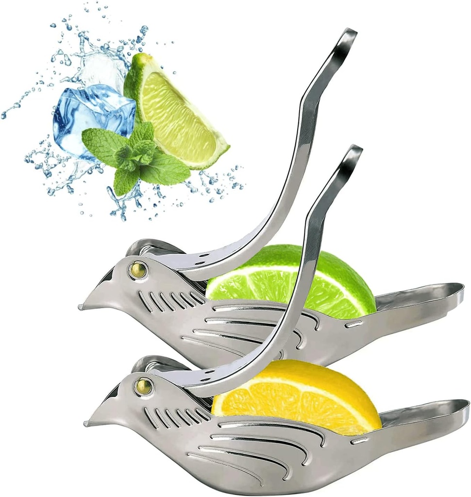 Elegant Bird-Shaped Stainless Steel Manual Lemon and Lime Juicer, Portable Citrus Extruder Gadget, Silver (2 Pieces)