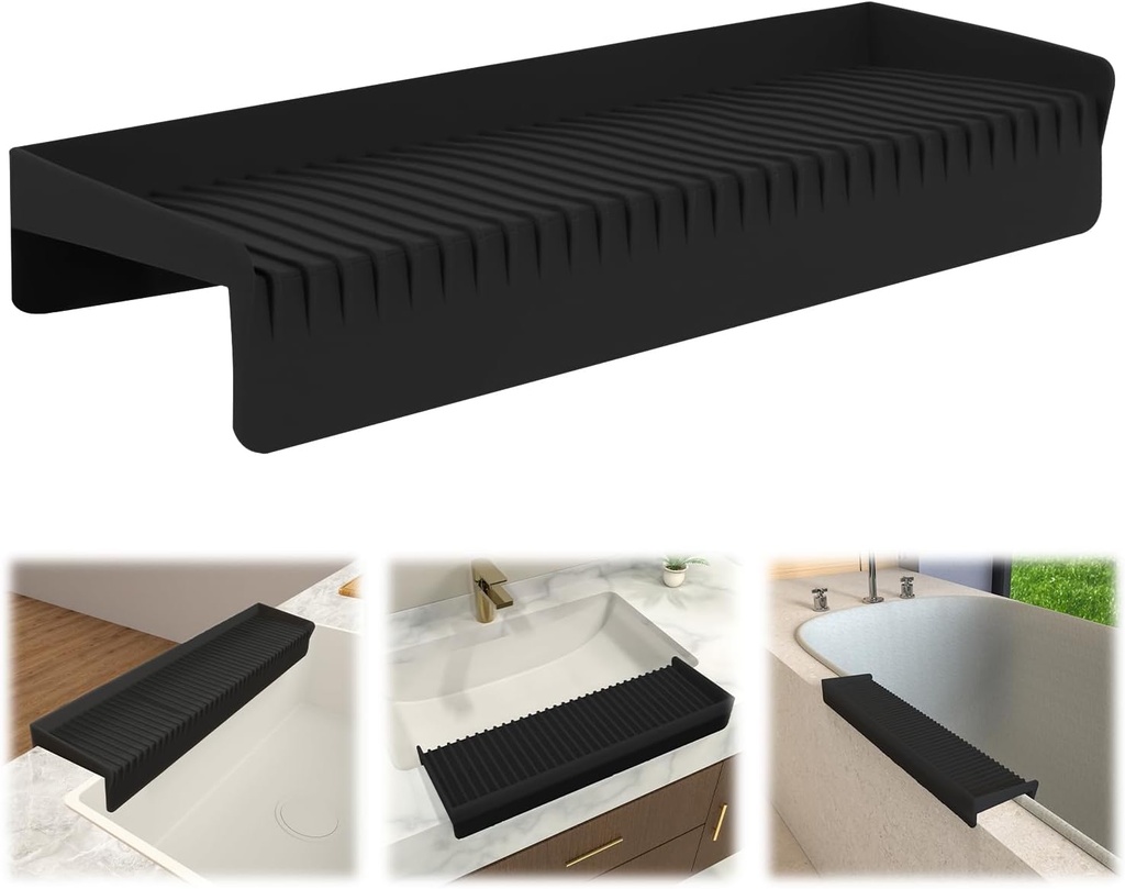 Silicone Sink Edge Protector ＆Splash Guards, 5° Upgrade Multifunction Sink Accessorie, Splash Guard For Bathtub Sink, Countertop Protectors For Kitchen Sink Stainless Steel, Granite, Quartz, Black