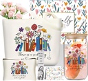 Book Lovers Gifts for Women Canvas Tote Bag for Readers Teacher Appreciation Gifts Set with 16 oz Glass Cup, Bookmark, Christmas Gifts for Mom Grandma Sister