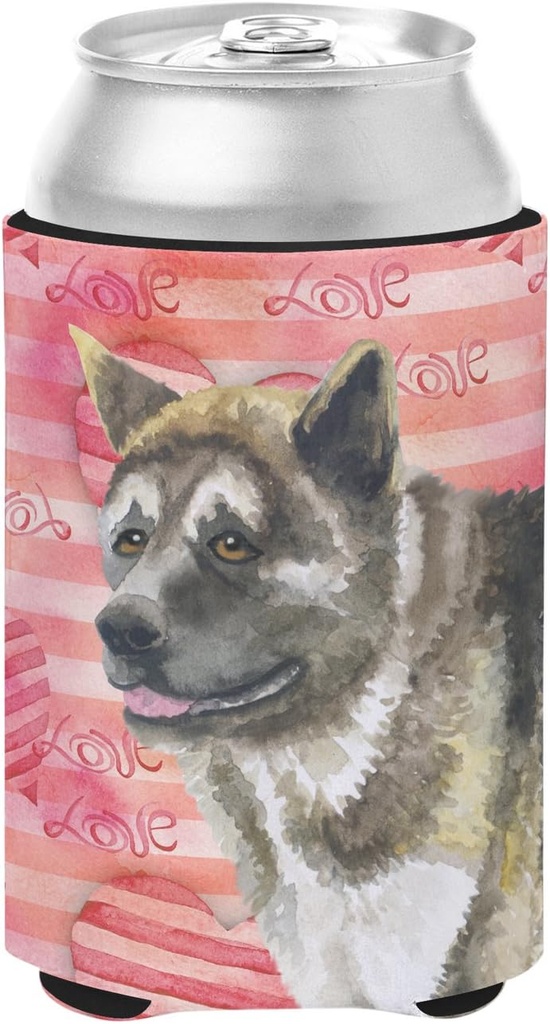 Caroline's Treasures BB9756CC American Akita Love Can or Bottle Hugger, Red Cooler Washable Drink Sleeve Collapsible Beverage Insulated Holder, Can Hugger, Multicolor