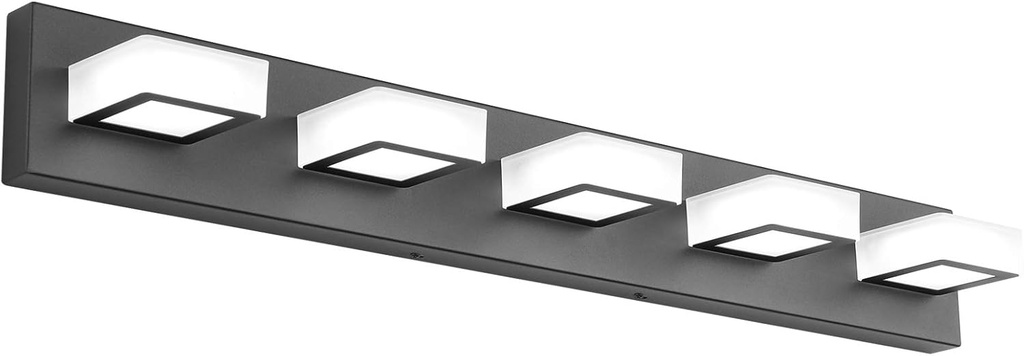 Ralbay LED Modern Black Vanity Lights 5 Lights Acrylic Matte Black Bathroom Vanity Lights Over Mirror