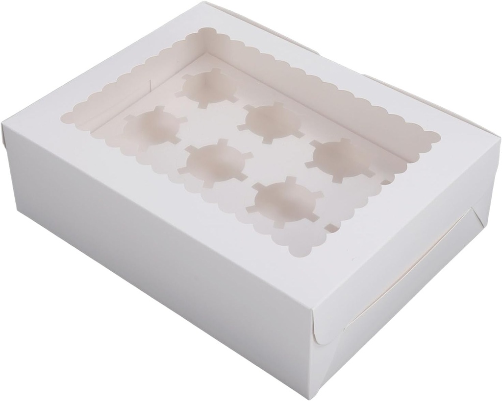 6PCS Cupcake Boxes,12 Count Cupcake Containers,Bakery Boxes with Window,12 Holes Cardbord Bakery Pastry Carrier Box with Transparent Window,Cupcake Containers Bakery Cake Box