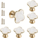 6 pcs Brass Four-Leaf Clover Knobs Handle,Gold Cabinet Knobs Cabinet Drawer Dresser Furniture Kitchen Wardrobe Bathroom Decorative Door Pulls Zinc Alloy Single Hole Handle(White)