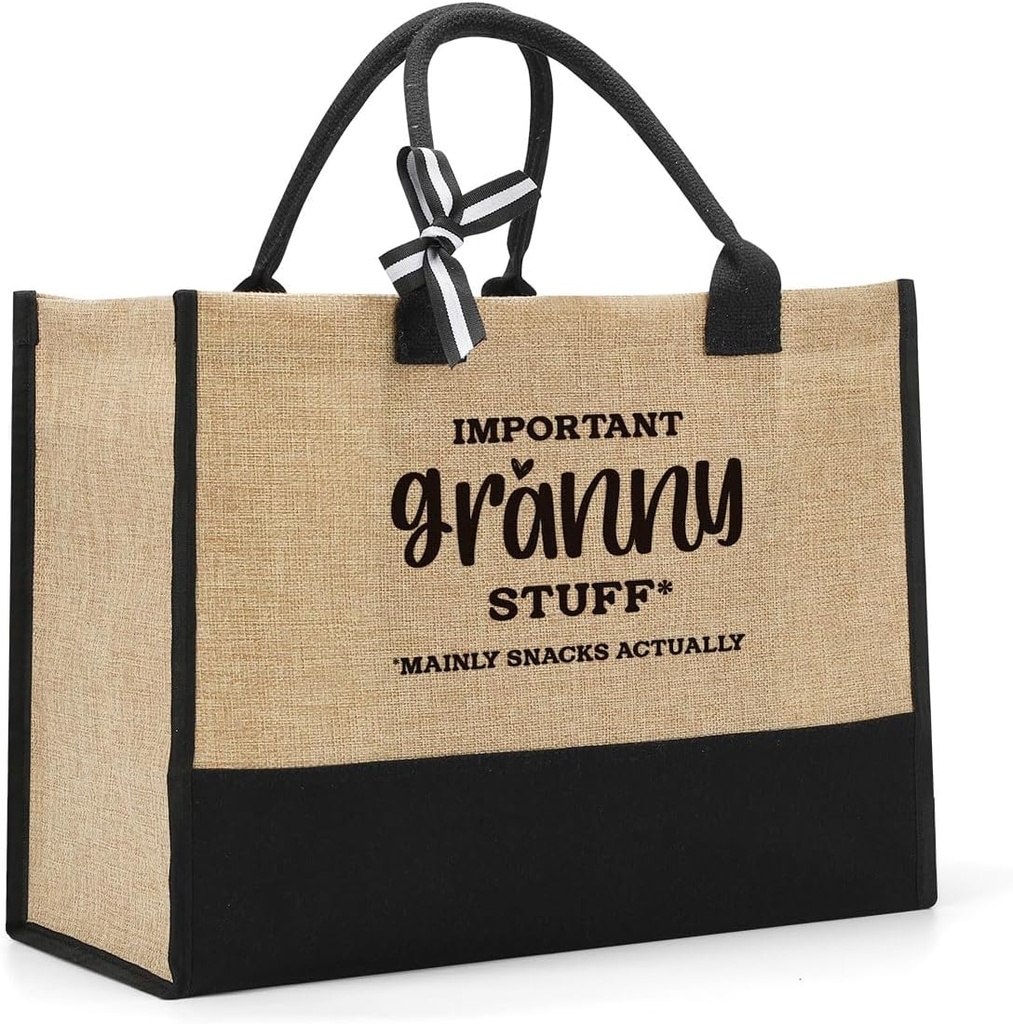 Important Granny Stuff Tote Bag, Granny Gifts Christmas Birthday Mother's Day Thank You Getaway Gifts for Granny Grandma, Reusable Beach Grocery Shopping Tote Bags for Women