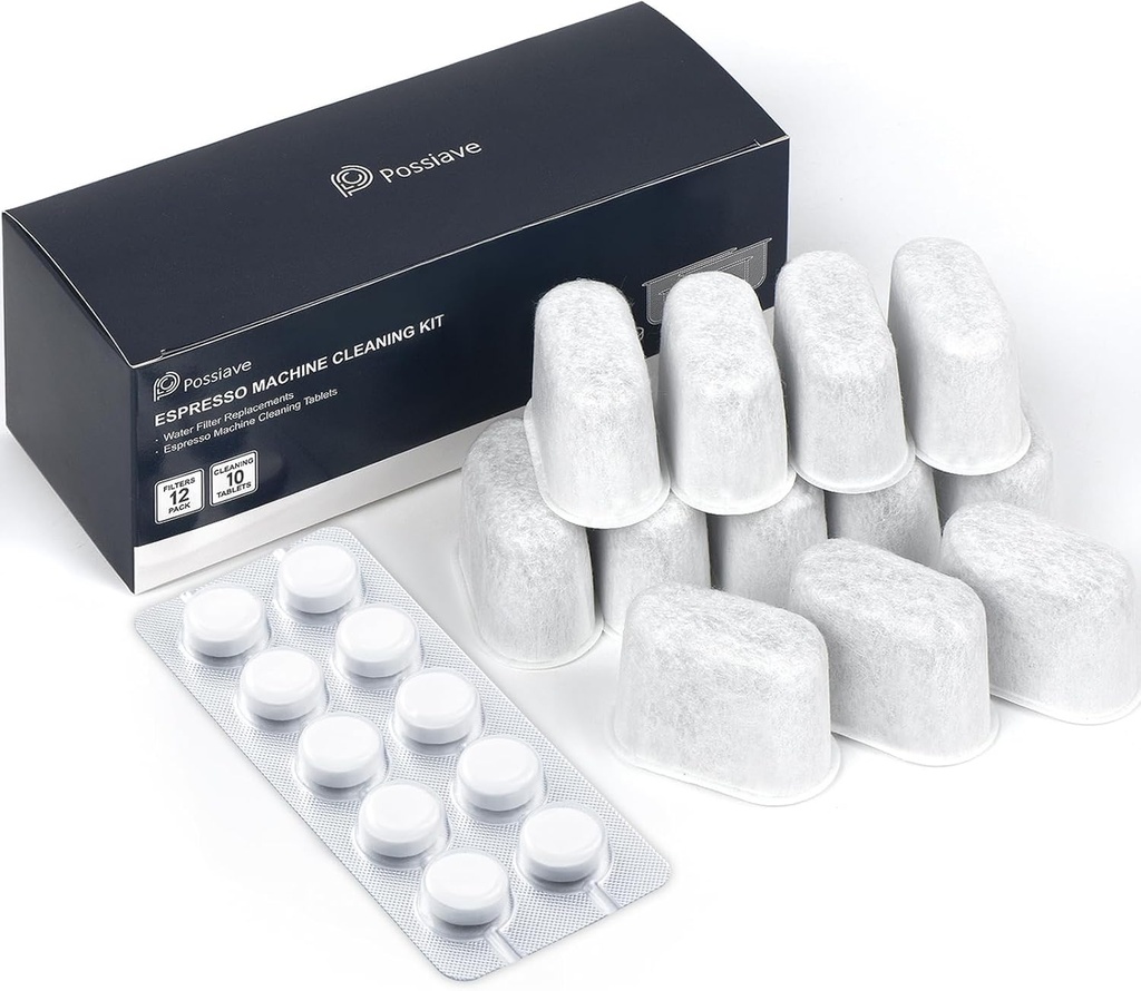 Espresso Machine Cleaning Tablets and Filters for Breville Espresso Machines (10 Tablets + 12 Filters) - 2 Gram Cleaning Tablets & Replacement Water Filter - Espresso Cleaner Accessories