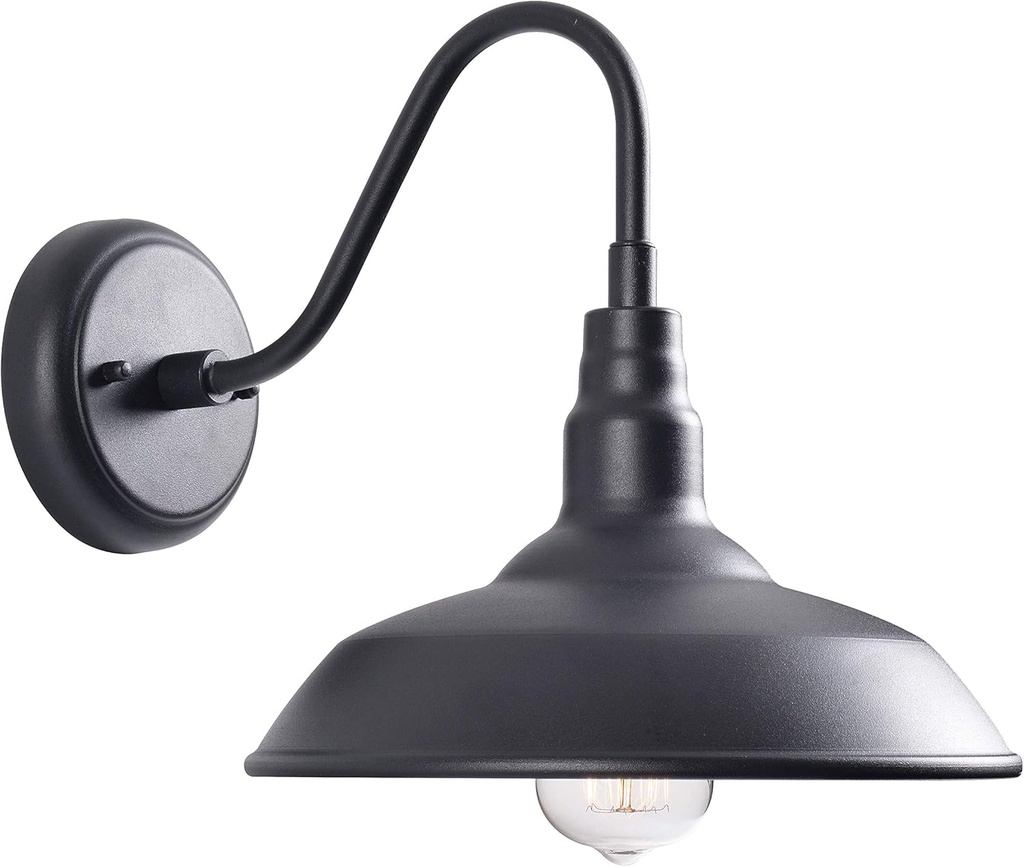 Kenroy Home Dale 93506BL 10'' Modern 1-Light Outdoor Wall Sconce Wall Light, Wall Mounted Light with Black Metal Round Shade for Porch, Patio or Garage, Black