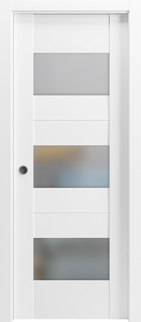 VDOMDOORS Sete 6003 | Interior French Single Pocket Door with Frosted Glass, MDF, 42x80, White, Modern Style | Hardware Included