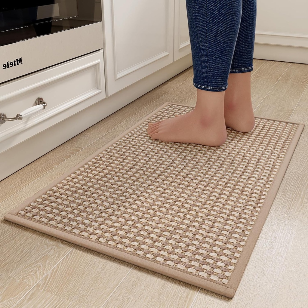 Kitchen Rugs Mat Non Slip Washable, Super Absorbent Kitchen Mats for Floor, Rubber Backing Soft Braided Standing Floor Mats Sink Mat Runner Rug, Easy to Clean and Maintain, Brown 17"x28"