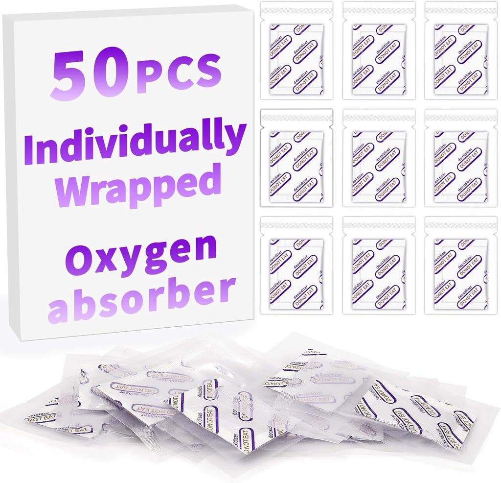 Individually Wrapped - Midukit Oxygen Absorbers for Food Storage 500cc, 50 Packs, Food Grade Packs for Long Term Food Storage, Mason Jars, Mylar Bags, Canning, Dehydrated, Preserved Foods