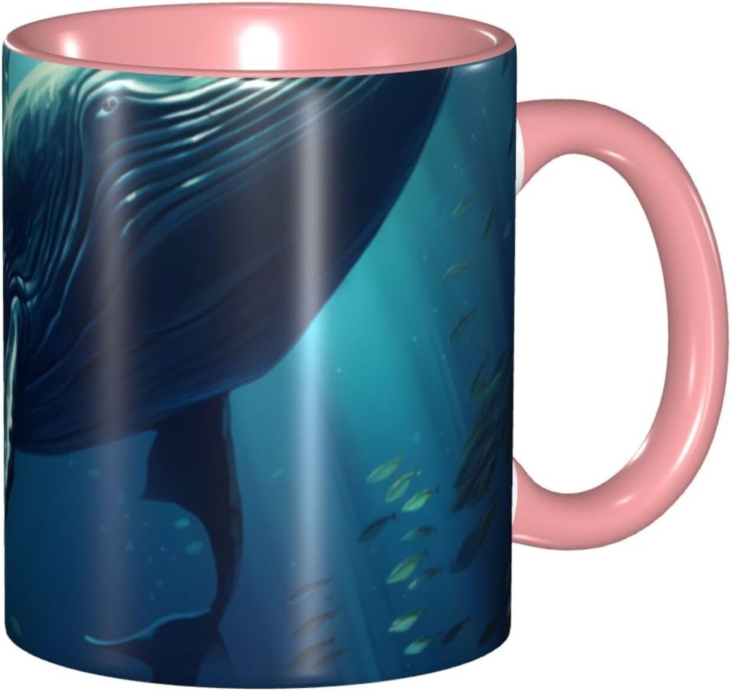 Pink ceramic Mugs mug Suitable for cappuccino, latte, cereal, yogurt, milk, hot or cold drinks Micro-wave oven Undersea whale Prints