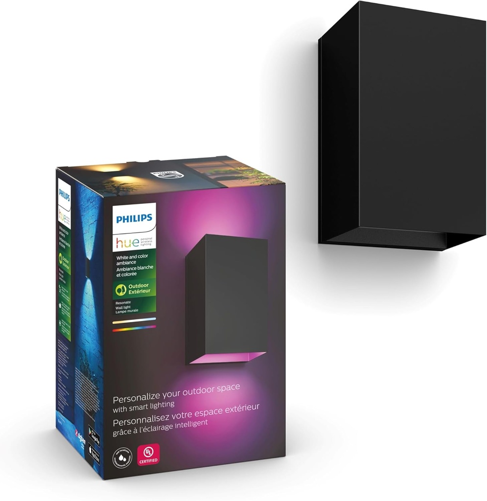 Philips Hue Resonate Outdoor Smart Wall Light, Black - White and Color Ambiance LED Color-Changing Light - 1 Pack - Requires Hue Bridge - Control with Hue App and Voice - Weatherproof