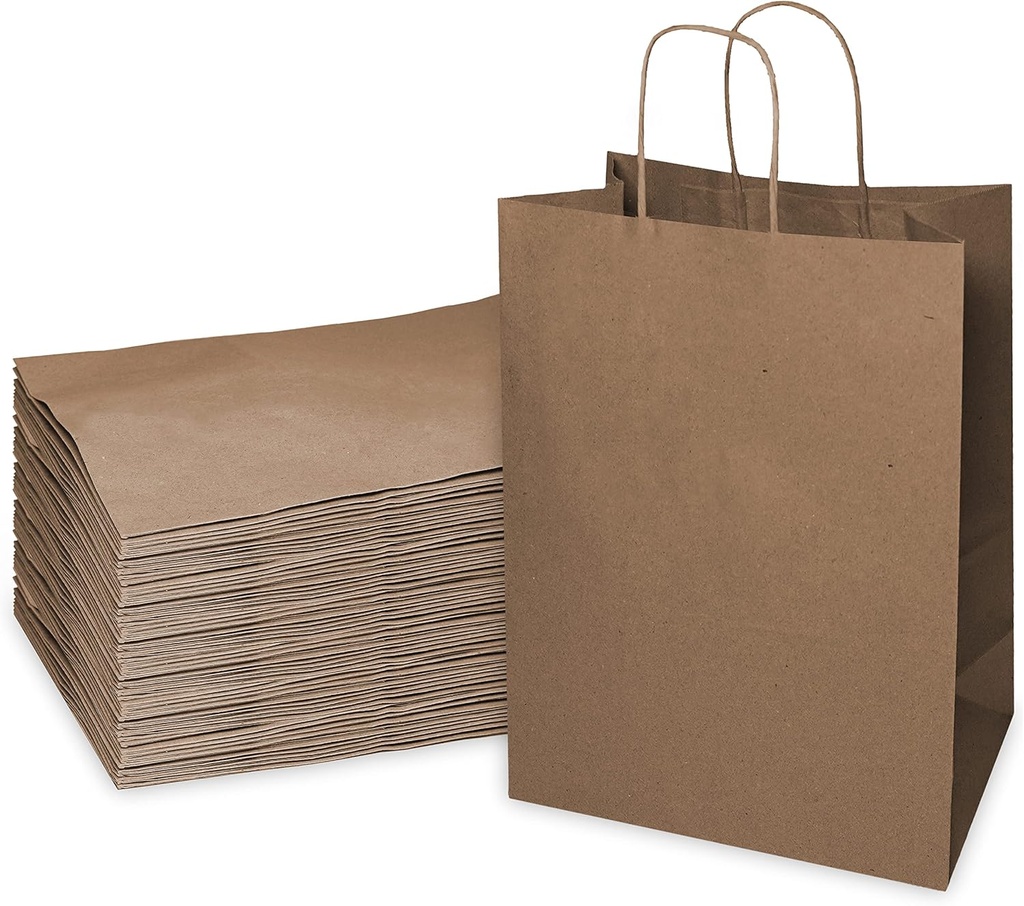 EcoQuality Medium Brown Kraft Paper Bags with Handles 10x5x13 inches, Shopping, Gift Bags, Party, Merchandise, Lunch Bags, Grocery Bags (50)