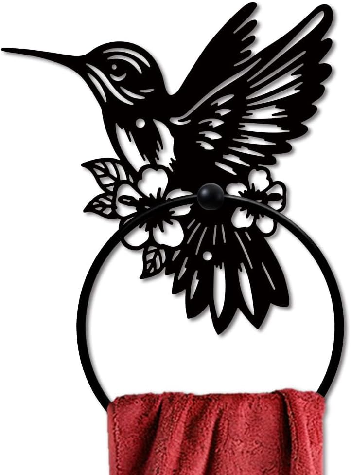 MAYJOYDIY Hummingbird Flower Towel Ring Animal Plant Metal Towel Hanger Bathroom Towel Rack Wall Mounted Bird Flower Leaf Towel Holder for Gift Decoration