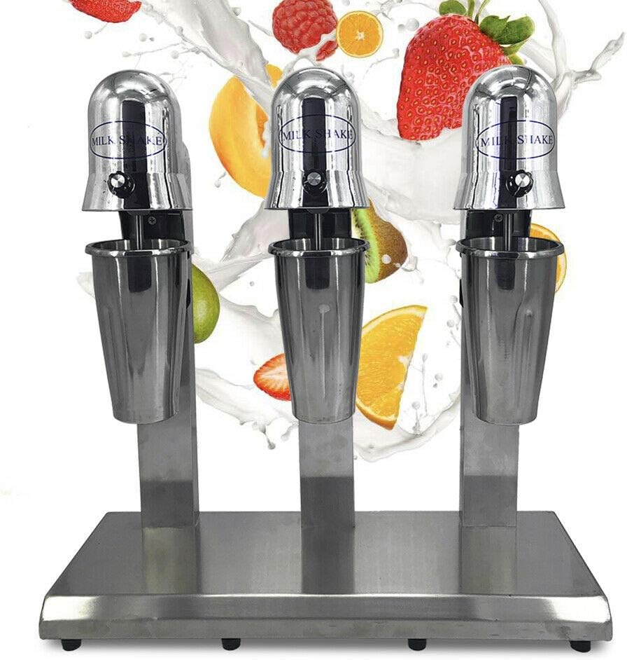 18000RMP Electric Milkshakeing Machine, 180W 110V 3 Head Stand Mixer Commercial Stainless Steel Drink Mixer Machine Smoothie Malt Blender (Triple Head)