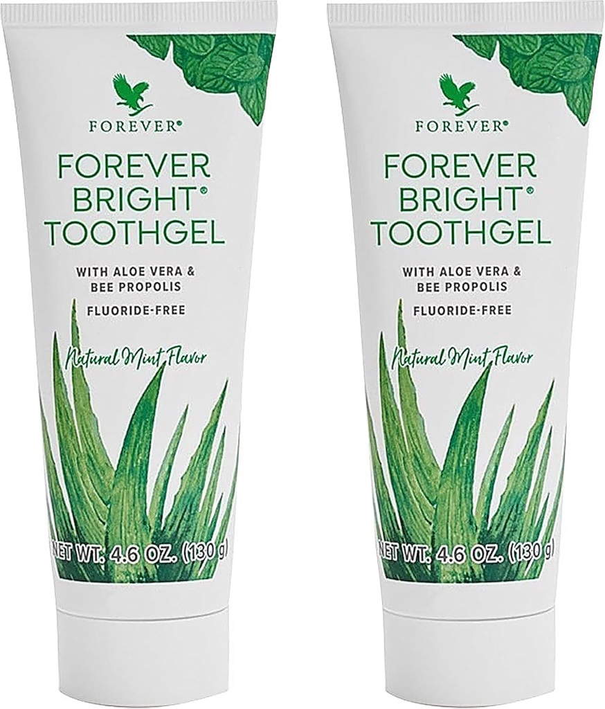 Forever Living - Bright Toothgel, Fluoride-Free Aloe Vera Gel with Bee Propolis, Peppermint-Spearmint Flavor, 4.6 oz, 2 Pack