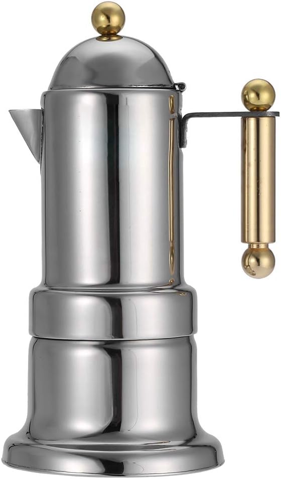 Moka Pot, Stainless Steel Moka Pot Stovetop Coffee Pot Electromagnetic Espresso Brewed Coffee Maker with Valve 4 Cups
