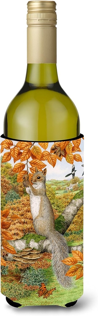 Caroline's Treasures ASA2074LITERK Grey Squirrel Wine Bottle Hugger Bottle Cooler Sleeve Hugger Machine Washable Collapsible Insulator Beverage Insulated Holder