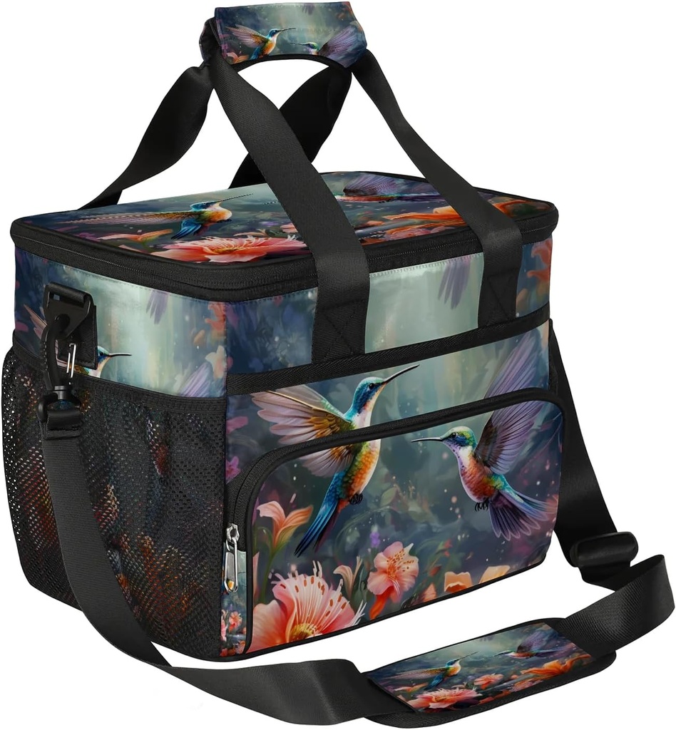 Insulated Cooler Lunch Bag,Animal Hummingbird Flower Reusable Lunch Box for Office Picnic Work School,Leakproof Large Cooler Tote Bags for Adult Men Women