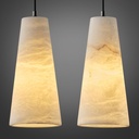 Alabaster Pendant Lights Kitchen Island 2 Pack, H-10in White Pendant Light Fixtures, Marble Conical Shade Black, Light Pendant for Bedroom Bathroom Dining Room Living Room (Dimmable Bulbs INCL)