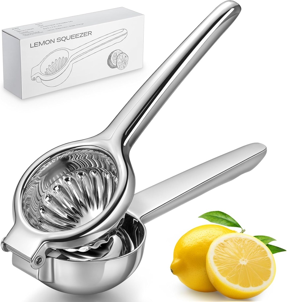 Lemon Squeezer, Sopito Lemon Juicer Stainless Steel Lime Squeezer Heavy Duty with Large Metal Lemon Juicer Squeezer Bowl for Seedless Juicing, Non-Slip Grip Design Lemon Squeezer Manual