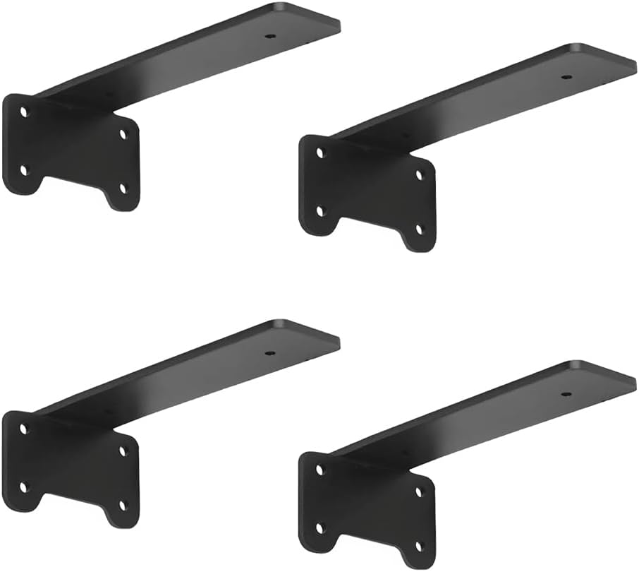 Floating Shelf Bracket, 10-Inch 4 Pack Hidden Shelves Hardware, Cast Iron L Brackets, Rustic Industrial Black Metal Wall Shelving Supports (4, 10 inch)