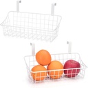 LeleCAT White Basket with hook Grid Storage Basket,Hang it behind a door or on a railing,Over the Cabinet Door,2 Pack