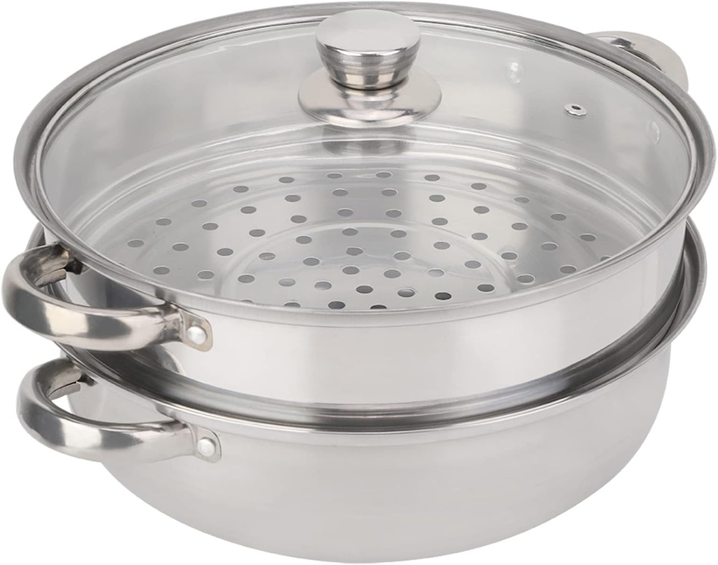 Steamer for Cooking, 27cm 11in Stainless Steel Steamer Pot Food Steamer Steam Pots with Lid 2 tier for Cooking Seafood Soups Stews Pasta, Cooker Double Boiler Soup Steaming Pot