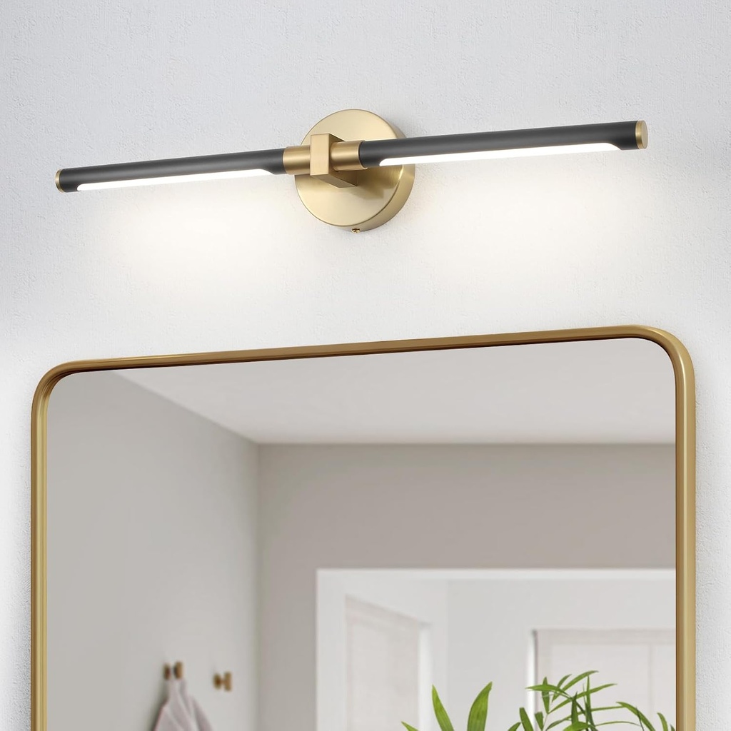 Alynzee Upgrade Black and Gold Vanity Light, 18W Brighter 24" Gold Bathroom Light Fixtures Linear Modern LED Bathroom Vanity Lighting Fixtures Over Mirror Light Bar Sconce, 360° Rotable 4000K CRI 90+