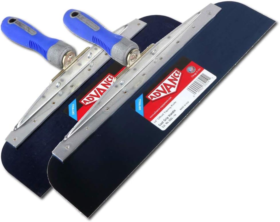 Drywall Offset Taping Knife 12" & 14" Blue Steel Knives Set with Comfort Grip Handle