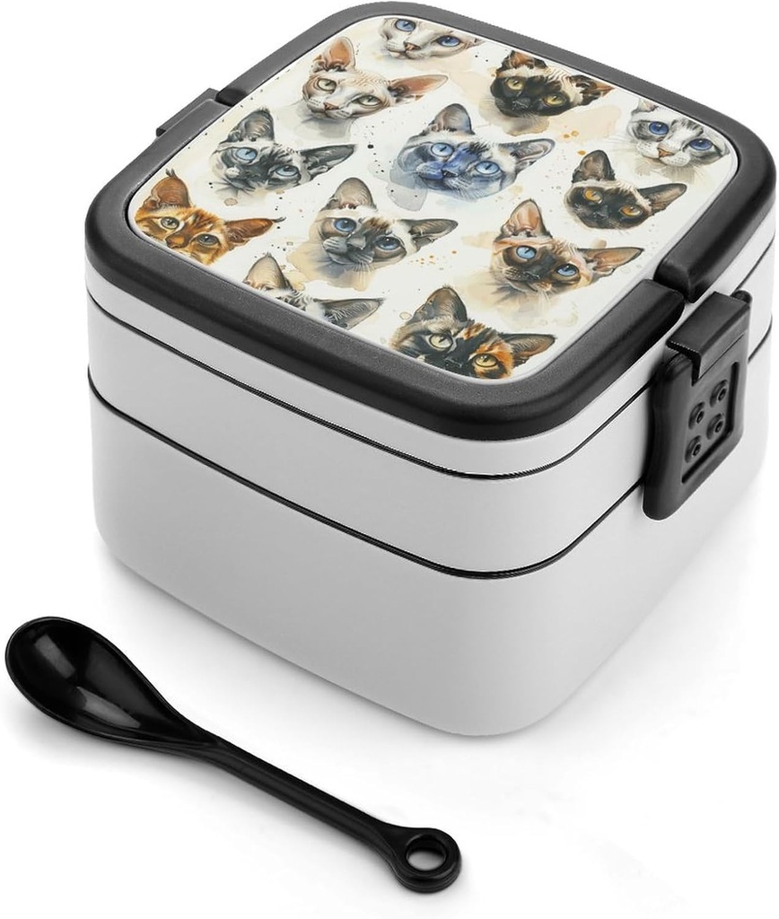 Bento Box for Adult Various Cat Breeds Bento Lunch Box with 2 Compartments Stackable Lunch Container Reusable Food Storage Container Meal Prep Snack Containers