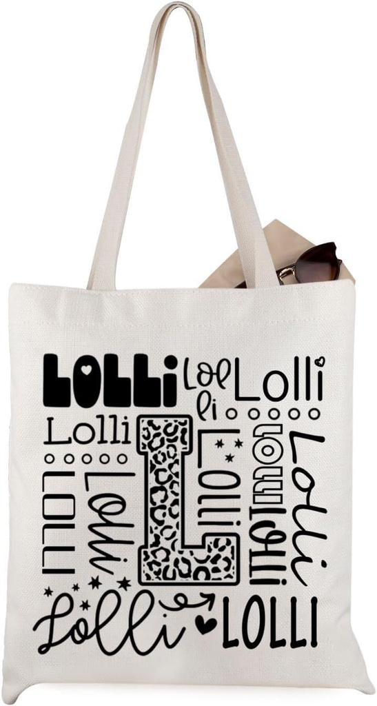 WCGXKO Lolli Gift Lolli Typography Canvas Tote Bag Travel Bag Shopping Bag for Grandma