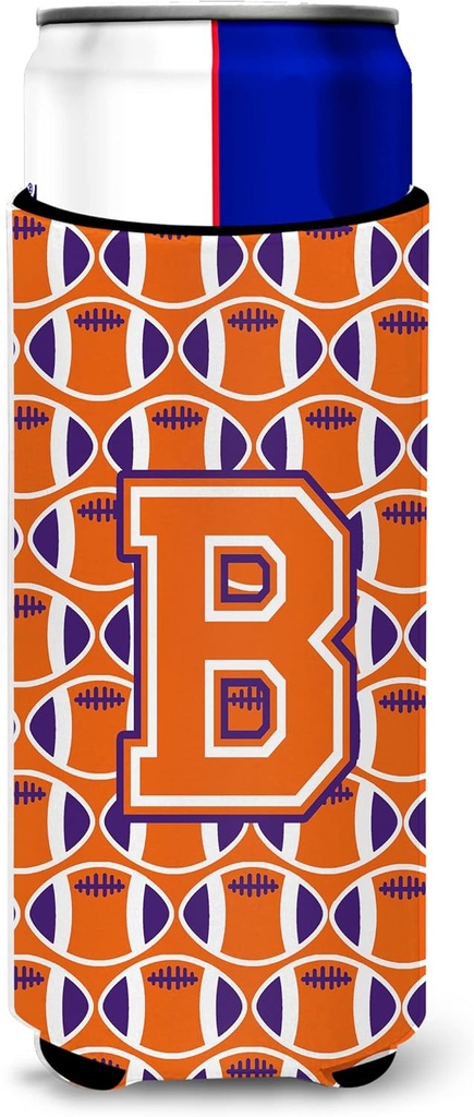 Letter B Football Orange, White and Regalia Ultra Beverage Insulators for slim cans