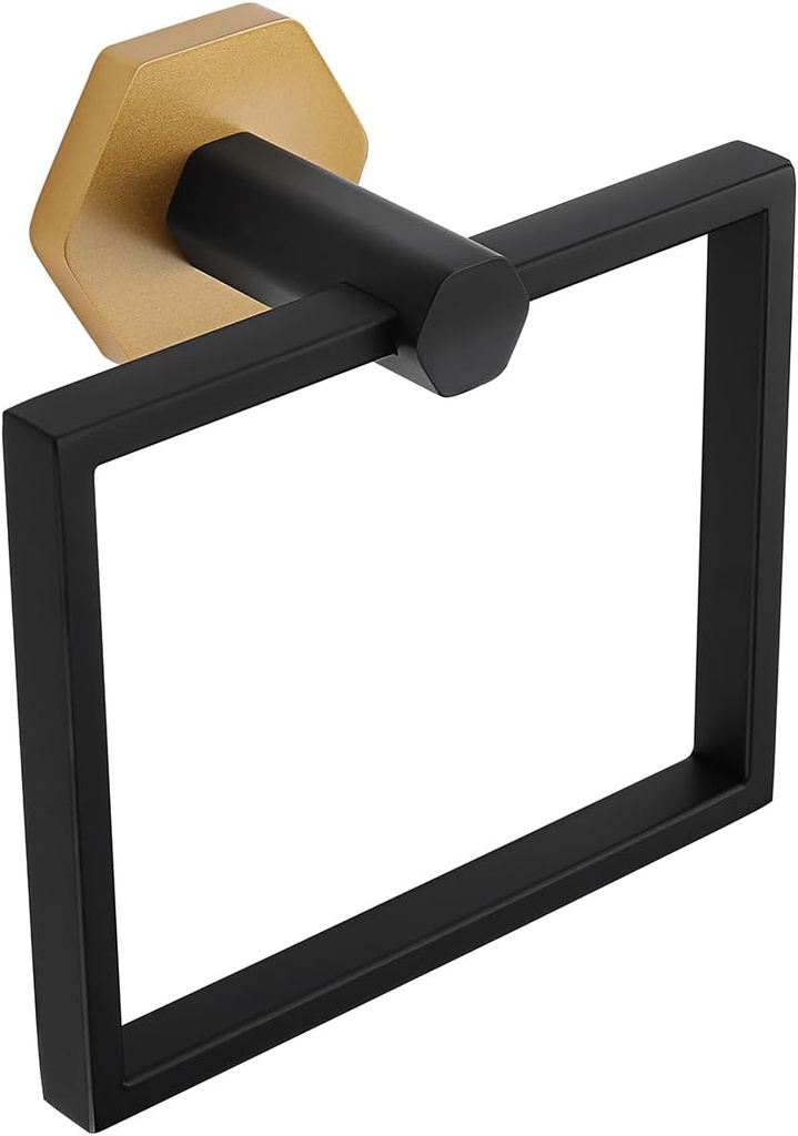 GERZWY Modern Towel Holder Stainless Steel Towel Ring for Bathroom Lavatory Wall Mount Contemporary Style (Black & Gold)