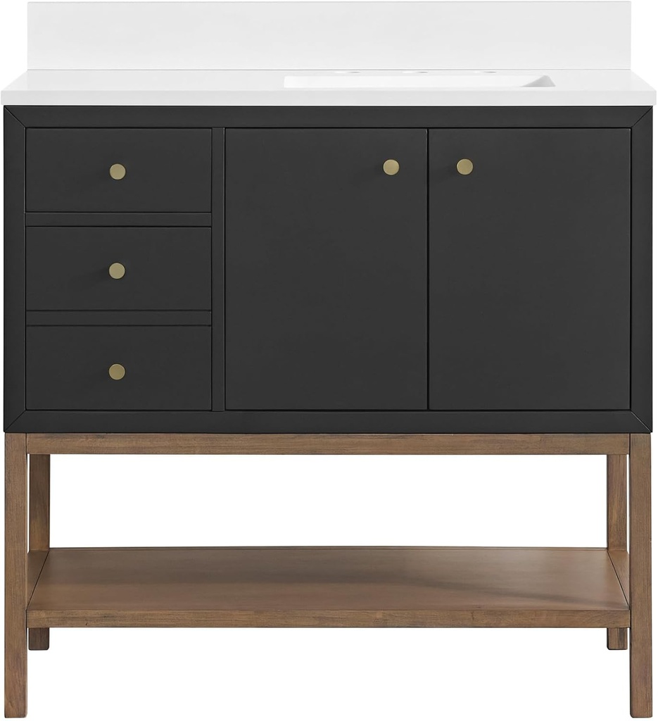 Miseno MV-N254-V36 Isadore 36" Free Standing Single Basin Vanity Set with Cabinet and Stone Composite Vanity Top - Tricorn Black